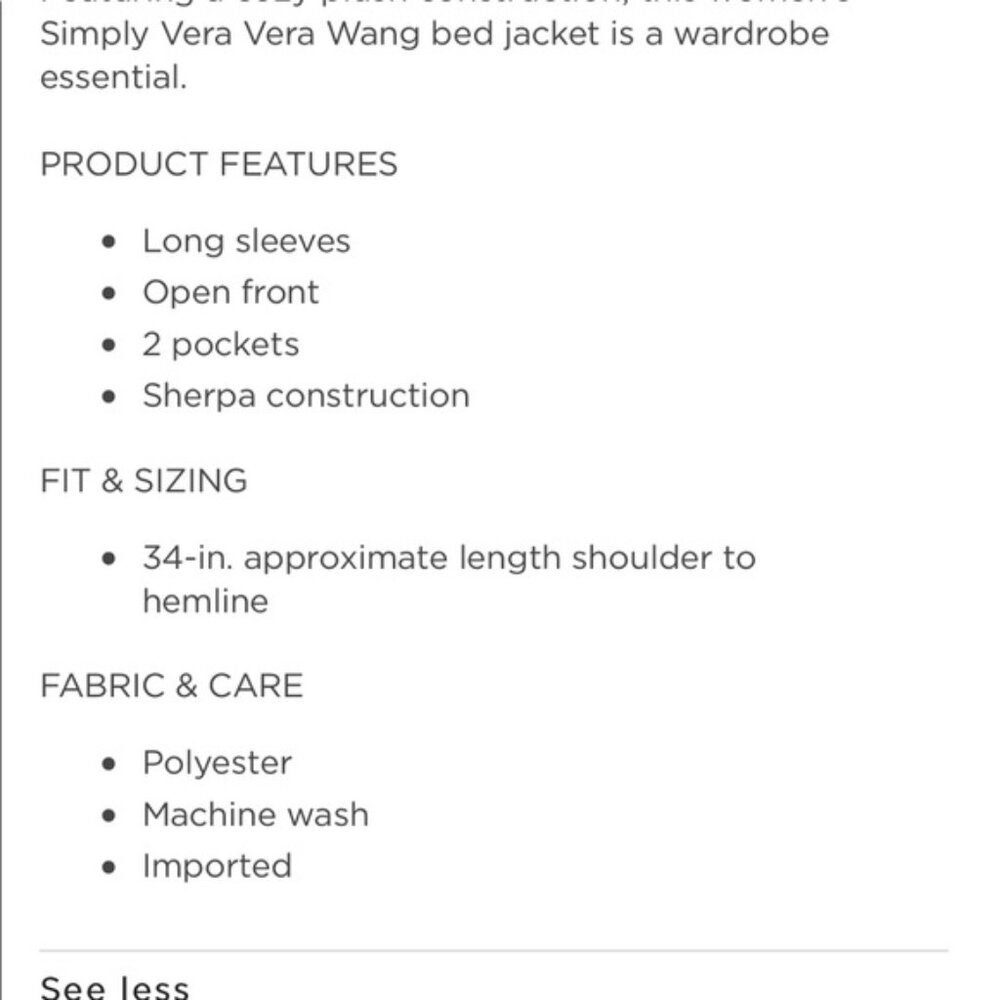 NEW Women Simply Vera Vera Wang Sherpa Faux Fur Plush Sleep Cardigan Bed Jacket - Picture 12 of 12